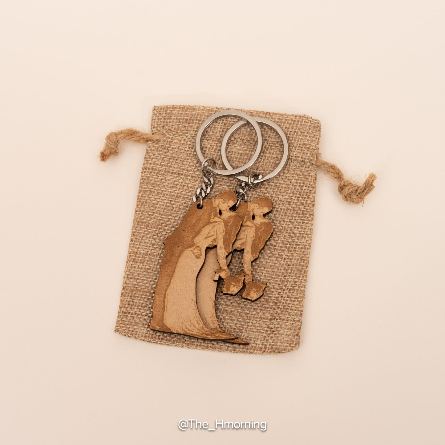 A Pair of Personalised Wedding Wooden Keychains